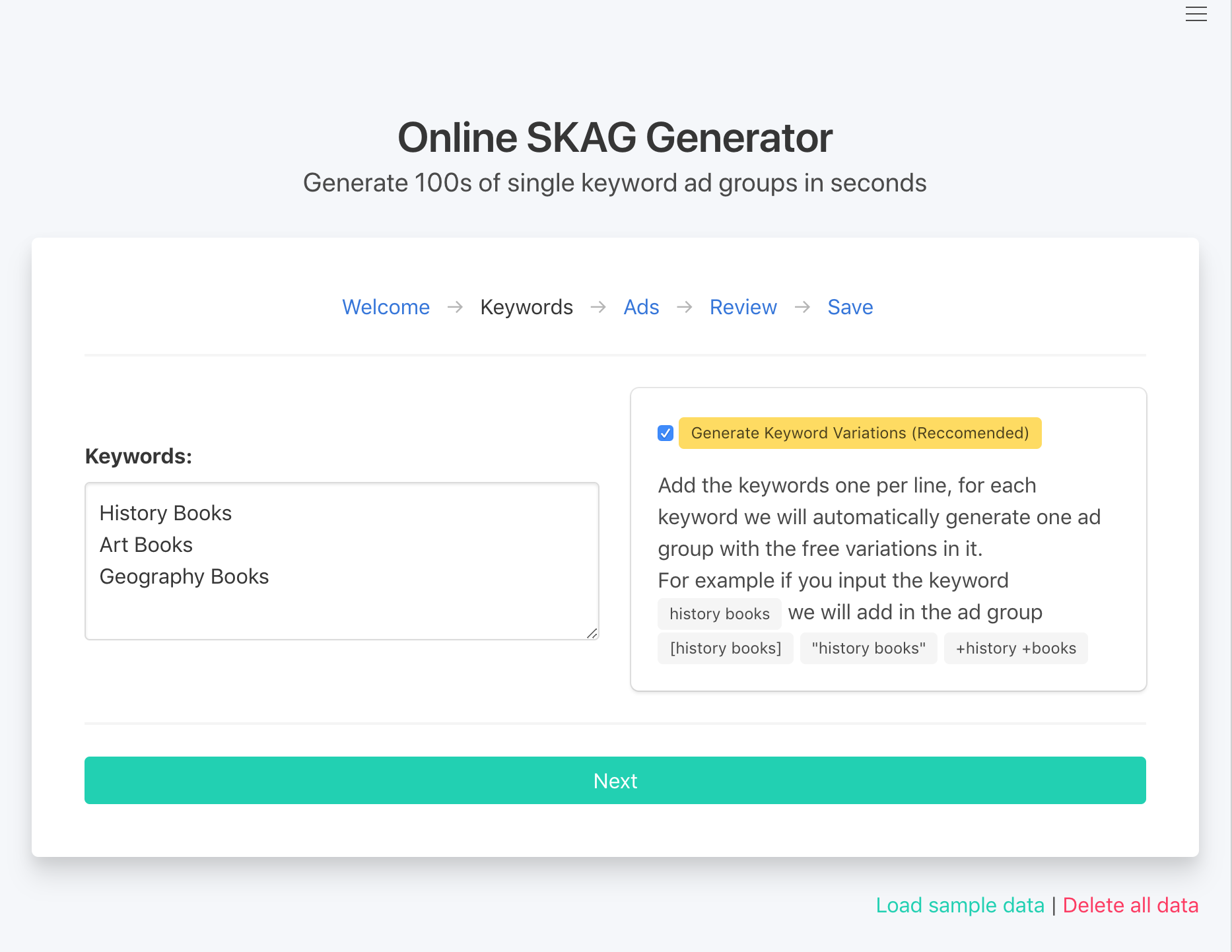 Skag.io | Generate hundreds of different ads and ad groups in seconds and 📈Increase your quality score gallery image