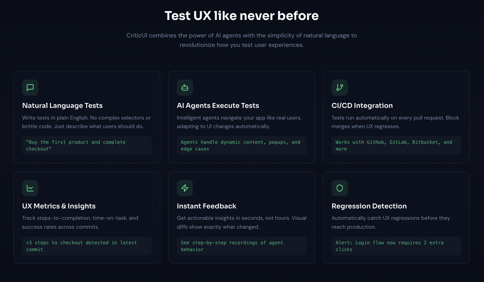 CriticUI - Screenshot 2 showing product features and functionality