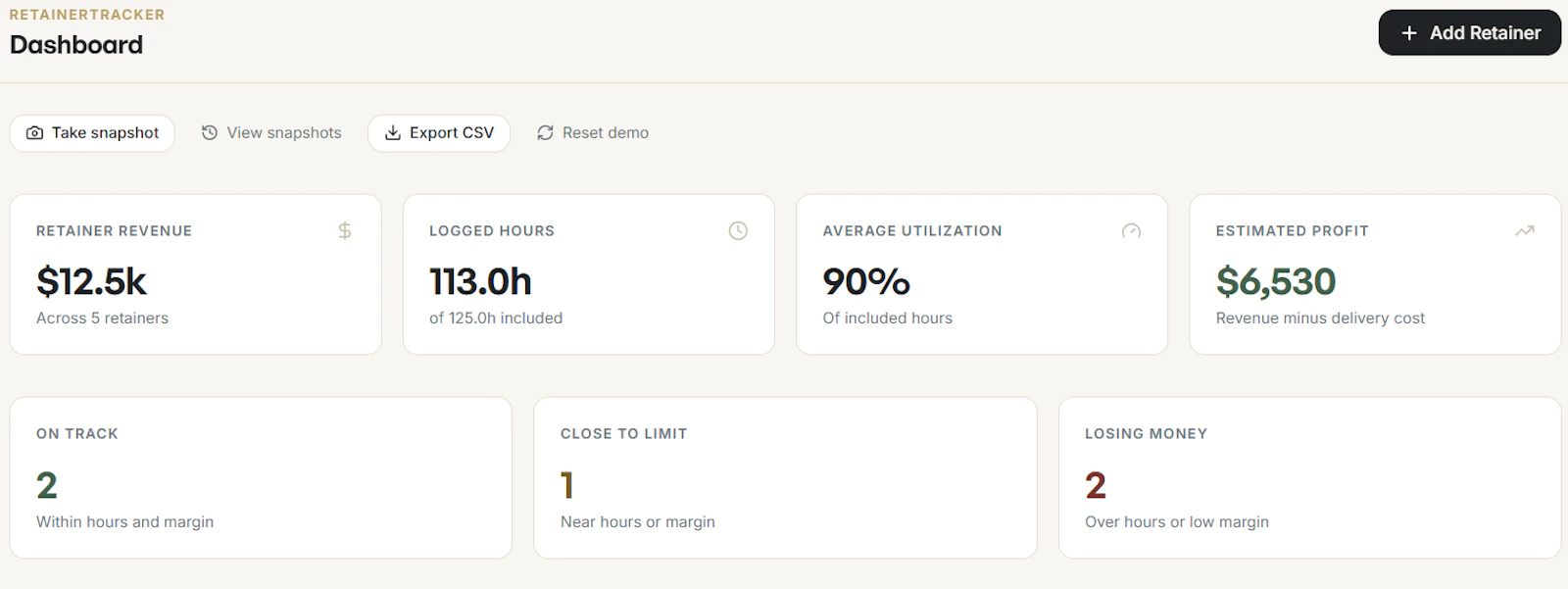 RetainerTracker screenshot 2