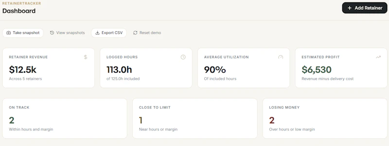 RetainerTracker screenshot 2