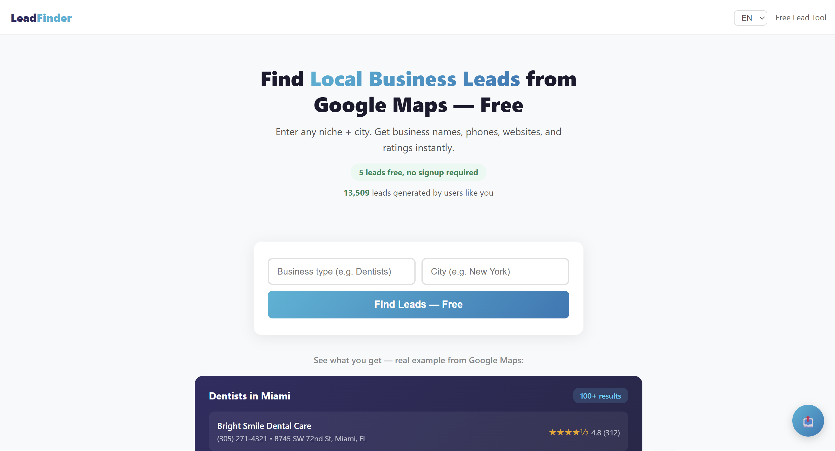 LeadFinder - Main product screenshot demonstrating key features and user interface