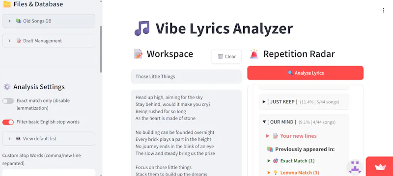 Vibe Lyrics Analyzer screenshot 3
