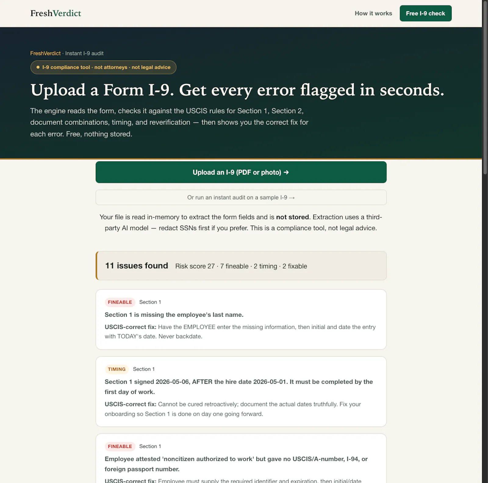 FreshVerdict — Instant I-9 Audit screenshot 2