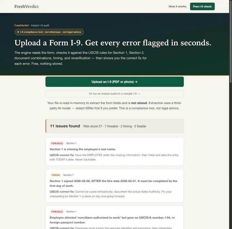 FreshVerdict — Instant I-9 Audit screenshot 2