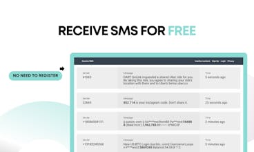 Captura de tela de Receive-SMSS.com demonstrando acesso fácil a SMS e mensagens de voz online.