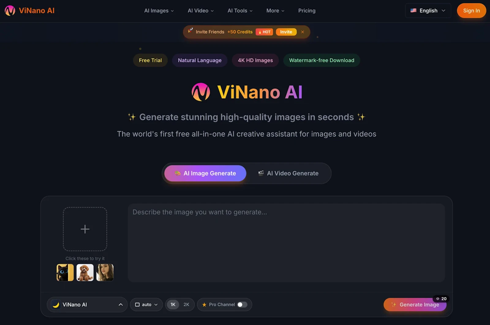 ViNano AI-image&video creation platform screenshot 1