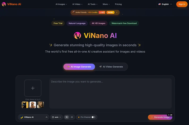 ViNano AI-image&video creation platform screenshot 1