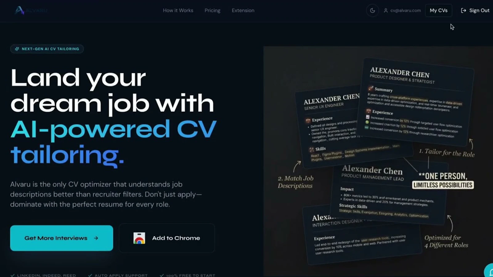 Alvaru: AI CV Optimiser & Auto-Apply screenshot 1 (video preview)