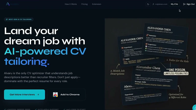 Alvaru: AI CV Optimiser & Auto-Apply screenshot 1 (video preview)