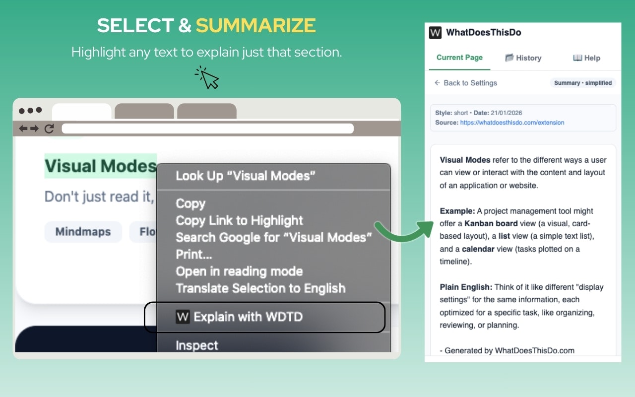 WhatDoesThisDo - Chrome Extension - Screenshot 2 showing product features and functionality