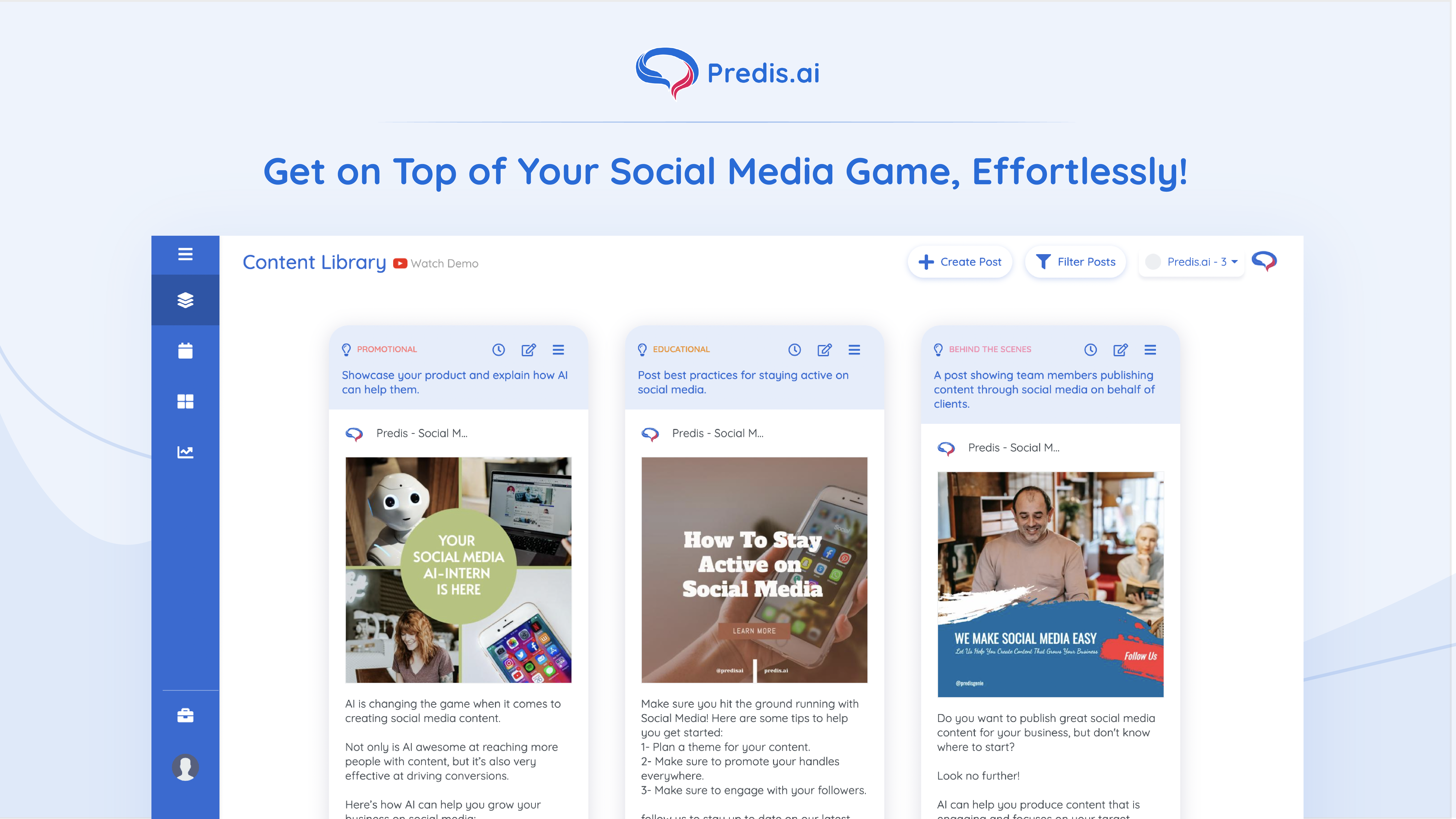 Predis.ai 2.0 - Erstellen Sie Instagram, Facebook-Bereitschaftsbeiträge aus einem 1-Liner-Text Medien 2