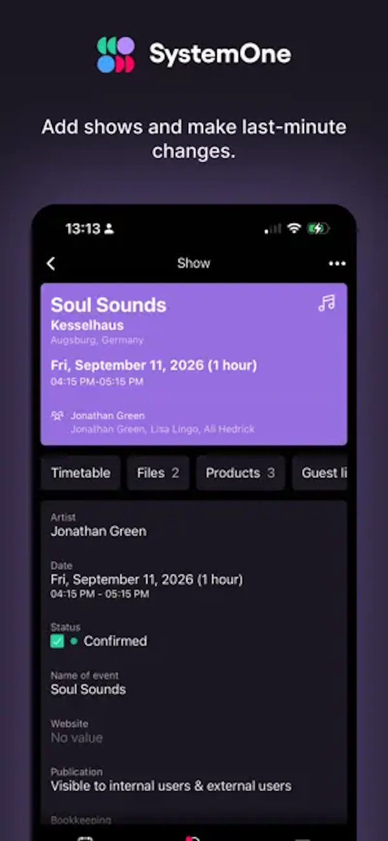 SystemOne Mobile App for artist booking screenshot 3