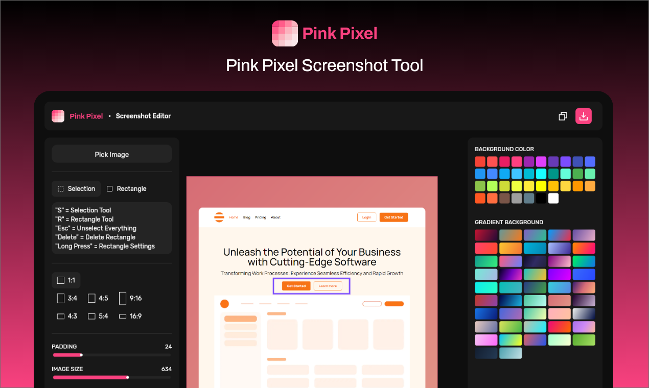 startuptile Pink Pixel - Screenshot Tool-Beautify your screenshots in the easiest possible way