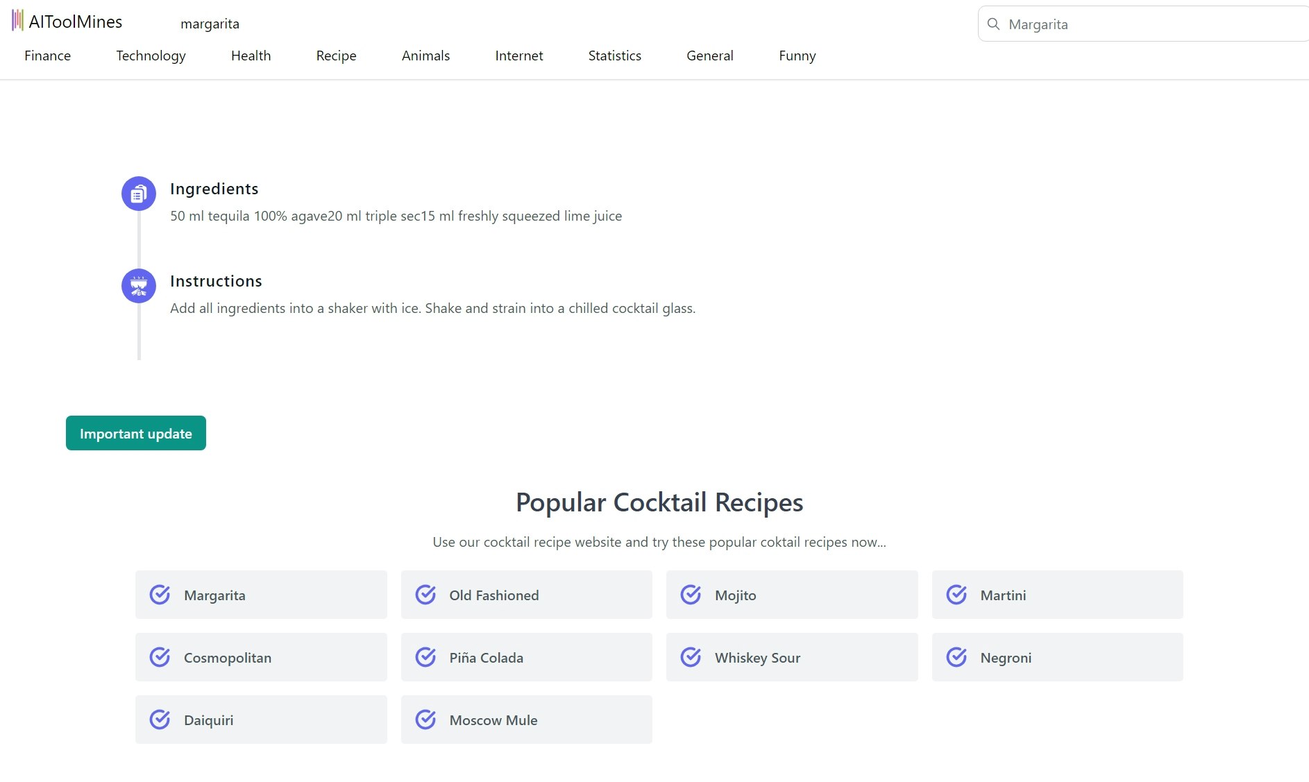 Moteur de recherche de recettes de cocktails