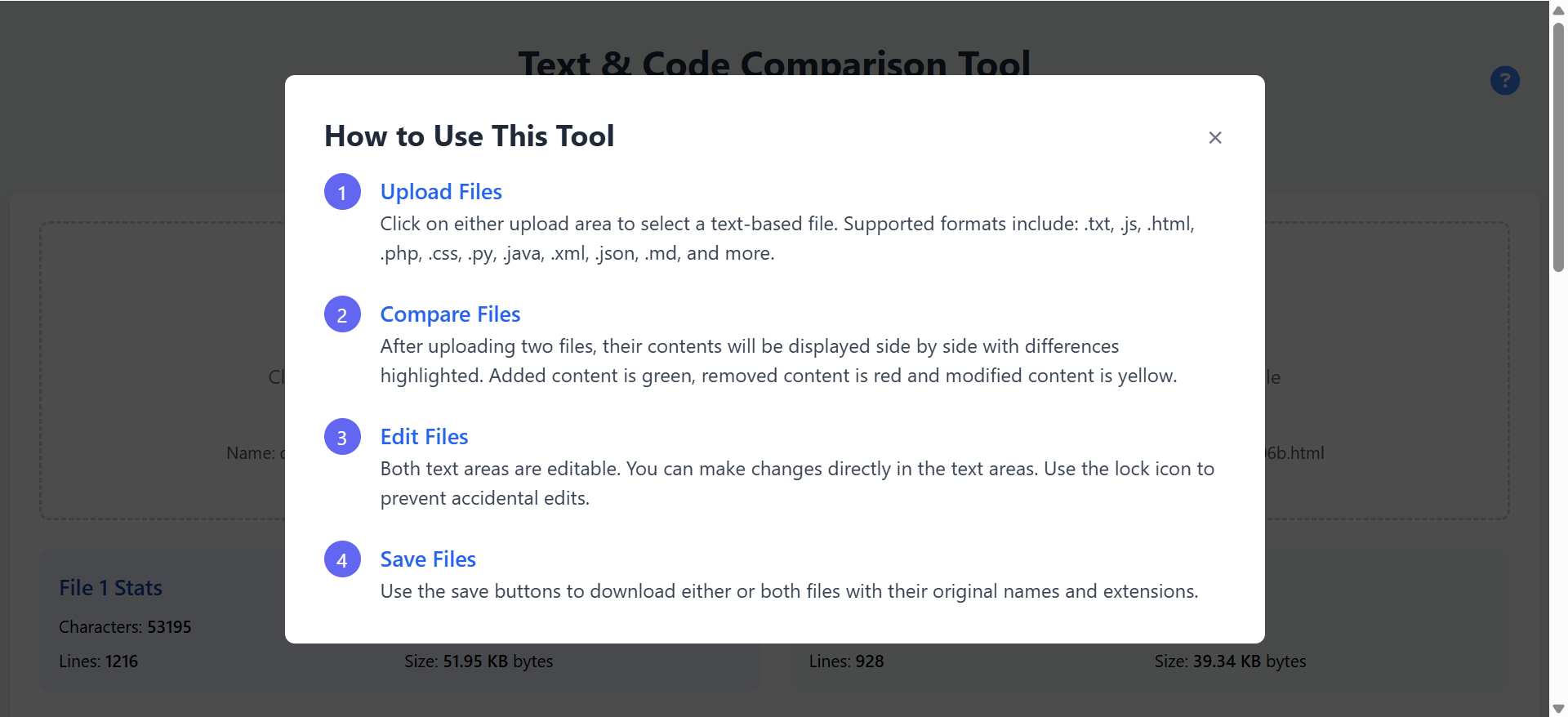 Text and Code File Comparison Tool - Screenshot 4 preview