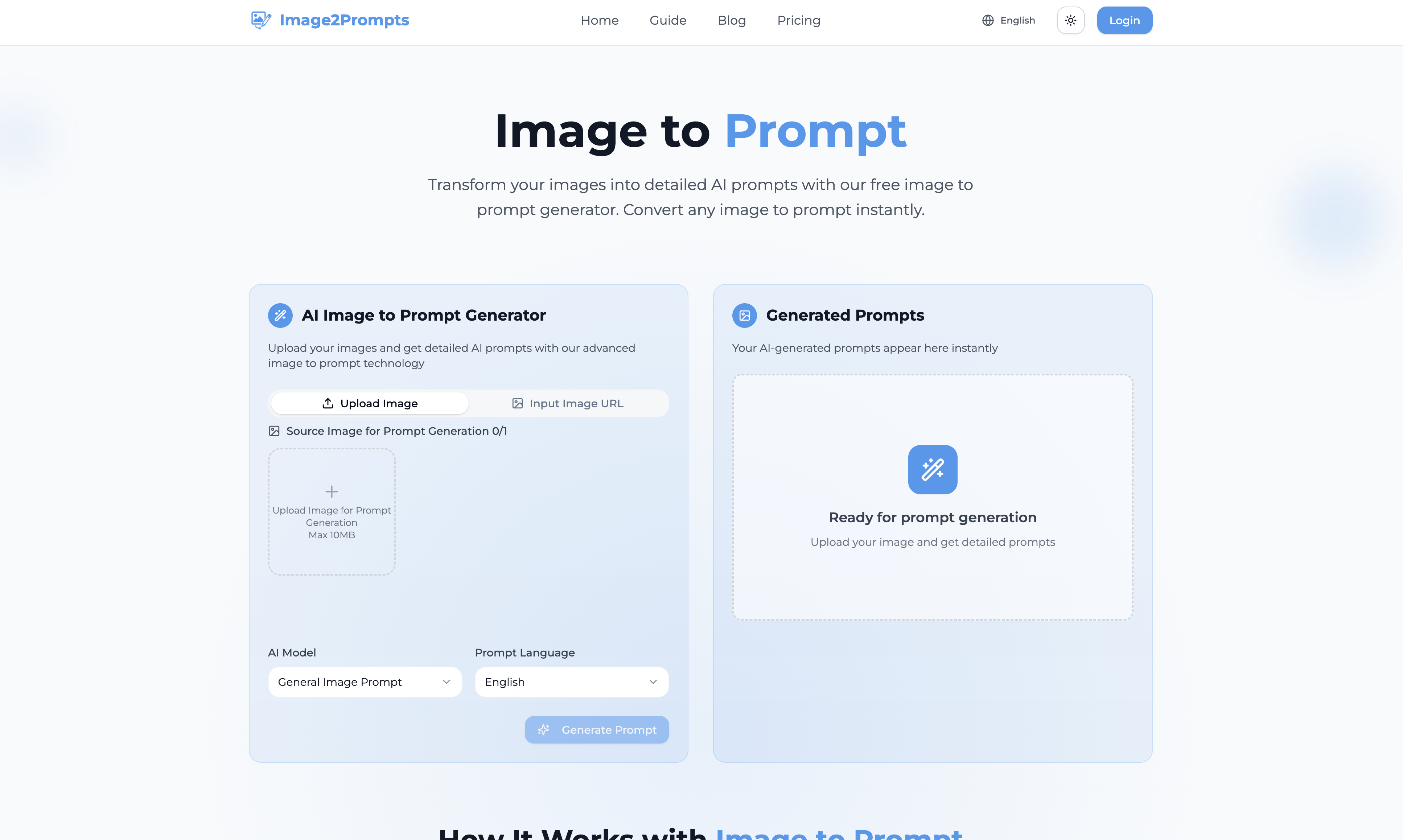 Image2Prompts - Main screenshot showing features and interface
