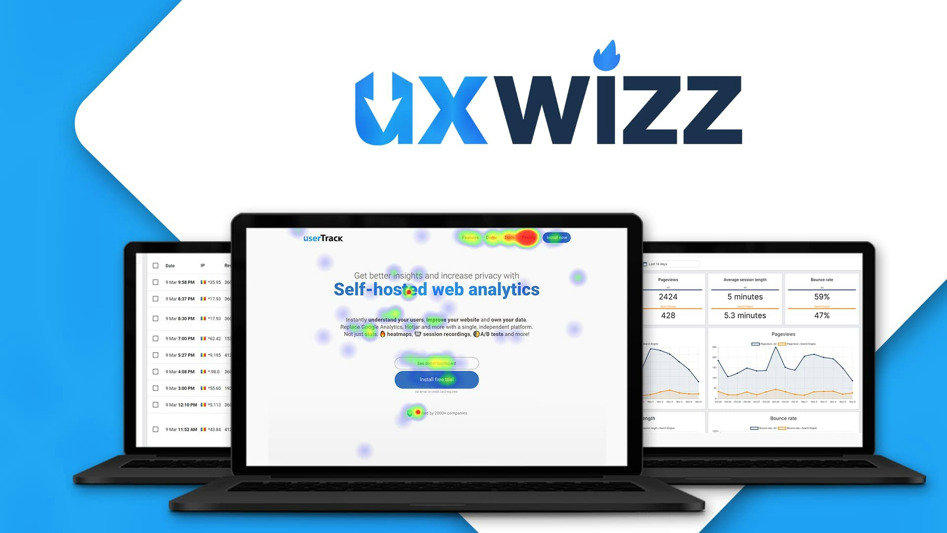 startuptile UXWizz-Self-Hosted Web Analytics with Heatmaps and Session Replays