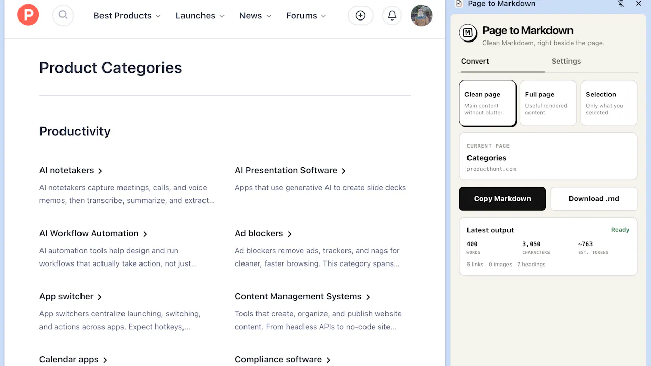 Page to Markdown product