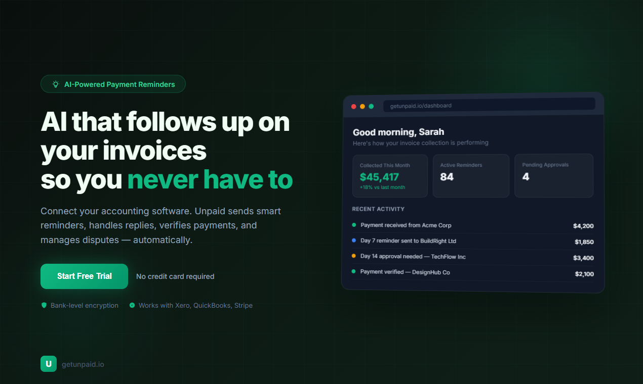 Unpaid - Main product screenshot demonstrating key features and user interface