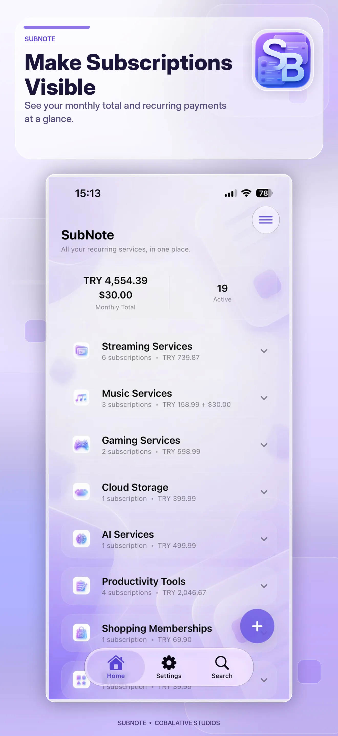 SubNote: Subscription Tracker gallery image