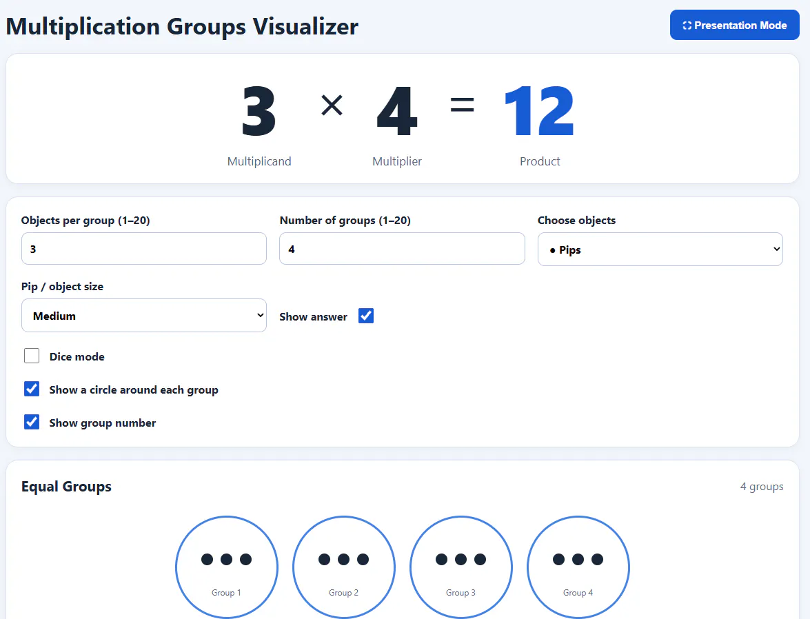 PipDots Multiplication Visualizer