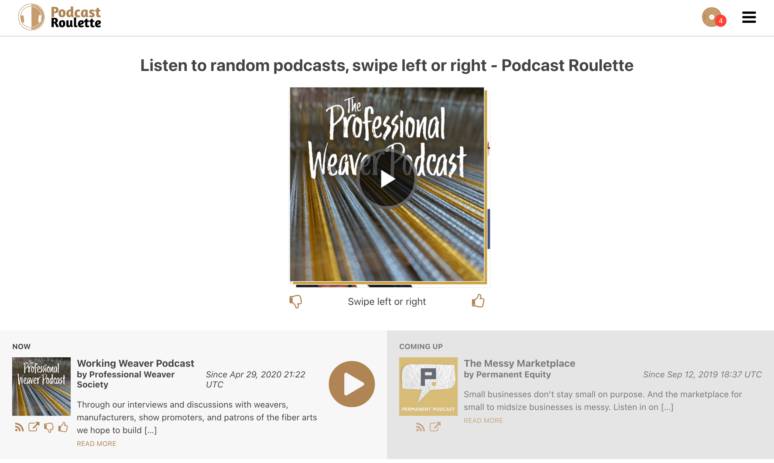 Podcast Roulette - Hören Sie sich zufällige Podcasts an, streichen Sie nach links oder rechts Medien 2