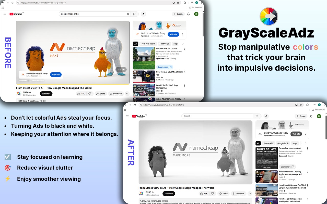 Média Grayscaleadz - Transformez les annonces colorées en noir et blanc |extension chromée 4