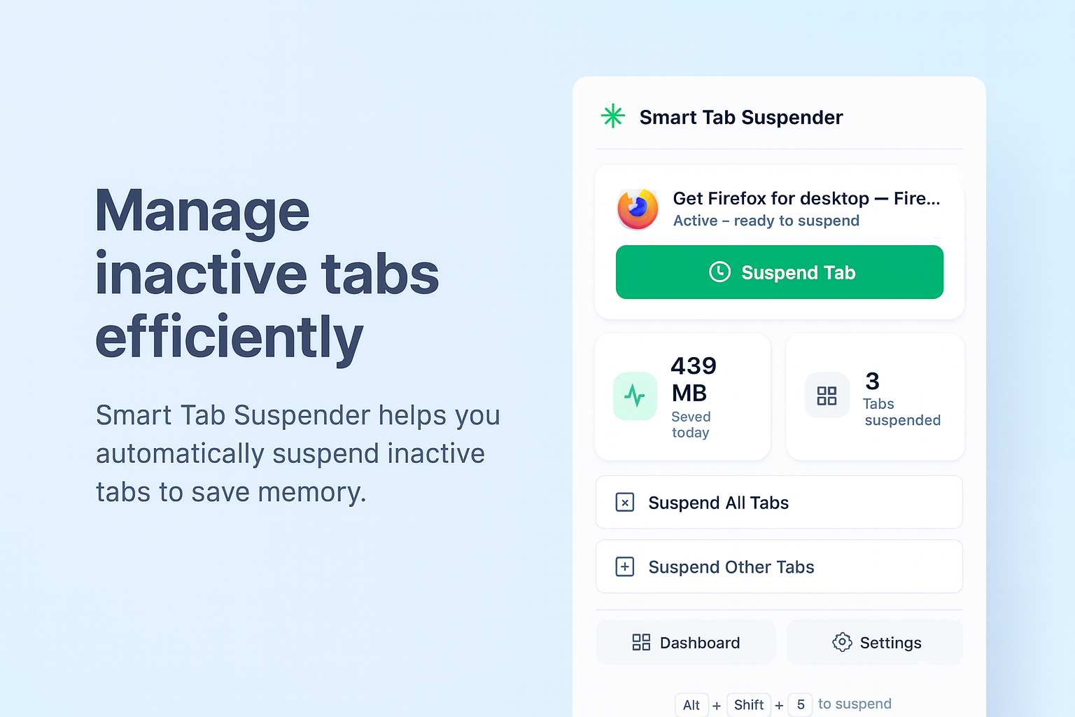 Smart Tab Suspender - Main product screenshot demonstrating key features and user interface
