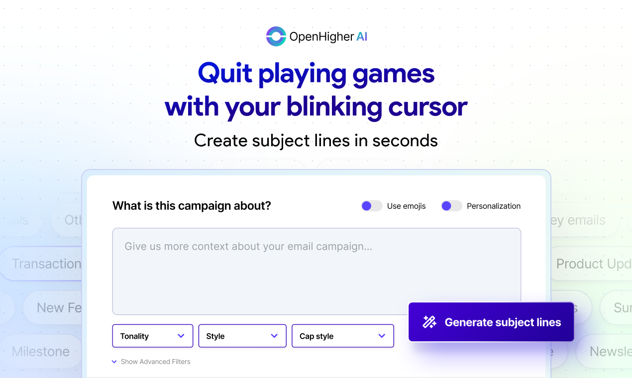 وسائط OpenHigher AI - خطوط موضوع بريد إلكتروني غير مشاركة مدعومة بـ GPT-4 1