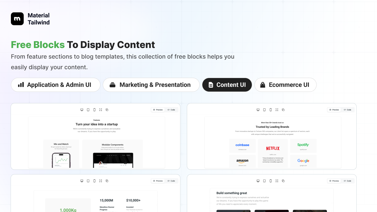 Media 20 blok CSS & React Free Tailwind 4