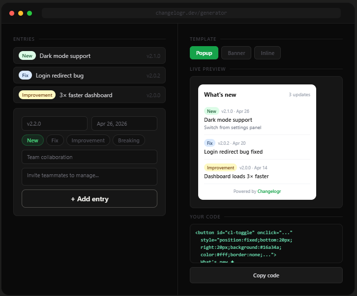 Changelogr: Free Changelog Widget  gallery image