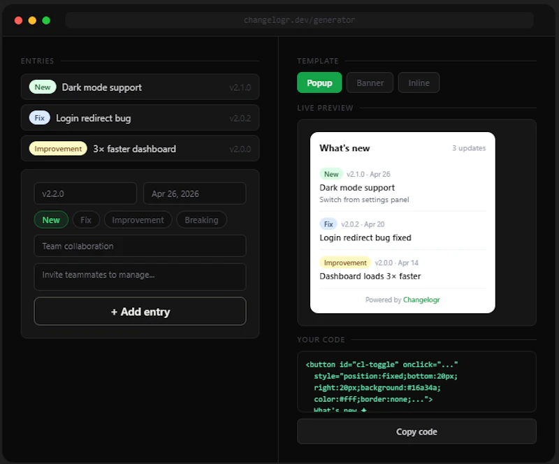 Changelogr: Free Changelog Widget  screenshot 3