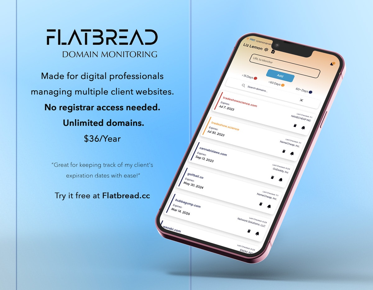Flatbread.cc डोमेन समाप्ति निगरानी - पोर्टफोलियो के लिए स्वचालित डोमेन नाम समाप्ति ट्रैकिंग। मीडिया 1