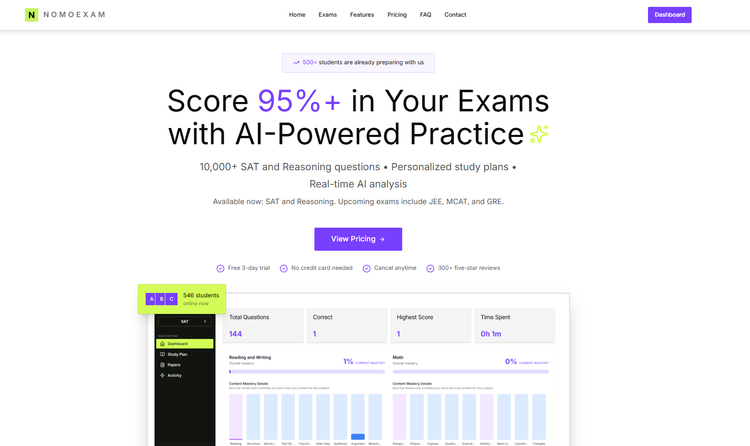 NomoExam - Main product screenshot demonstrating key features and user interface