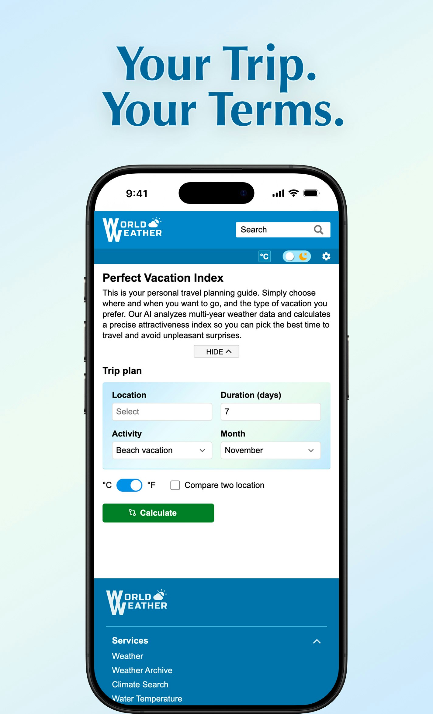 Vacation Index by World Weather  - Main product screenshot demonstrating key features and user interface