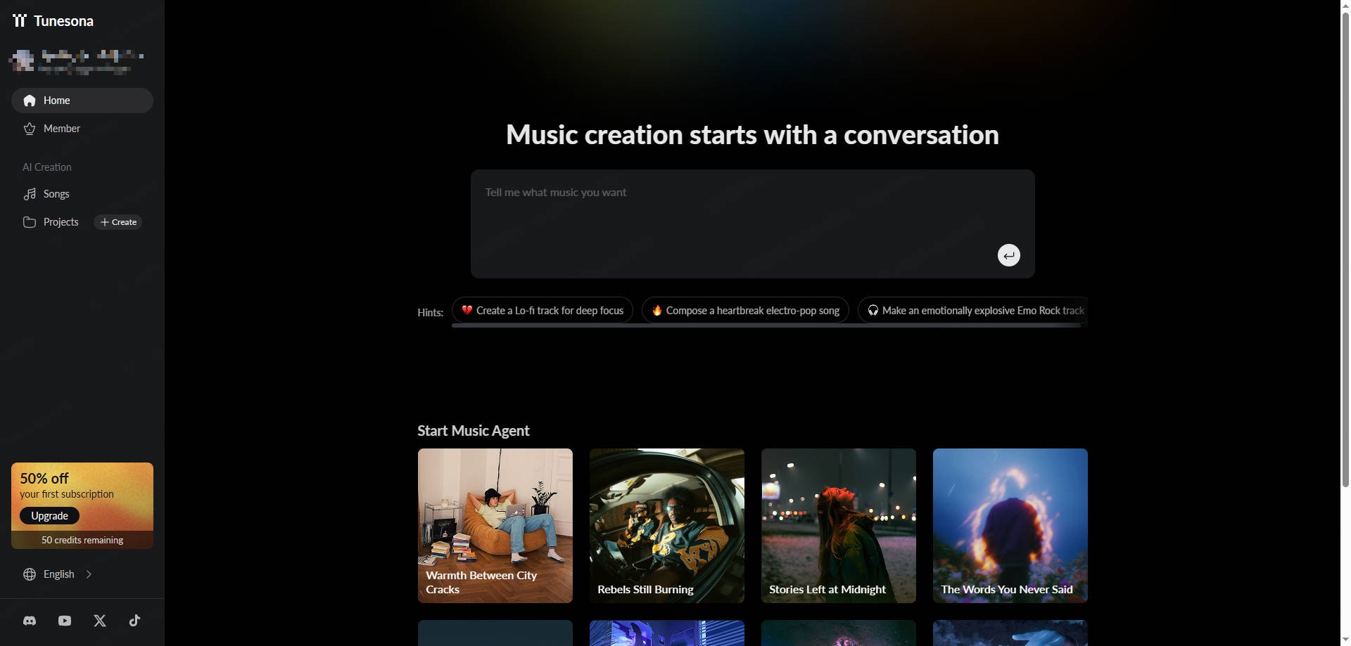 Tunesona AI Music Agent - Screenshot 2 showing product features and functionality