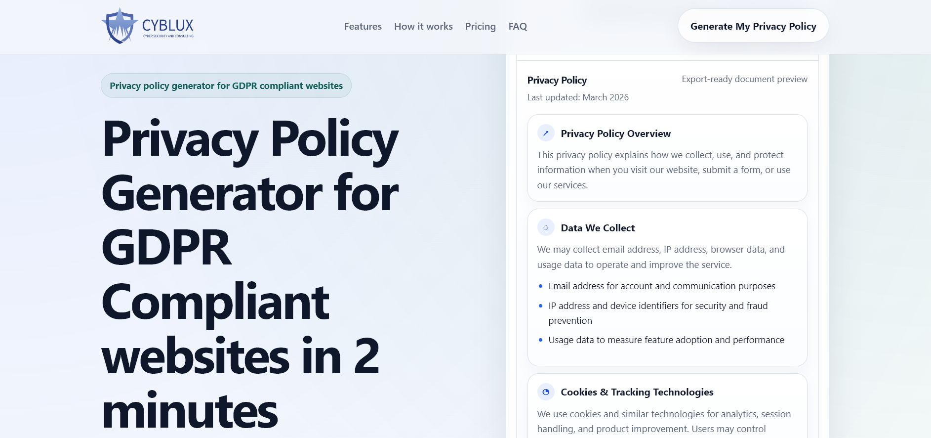 Cyblux GDPR Generator gallery image
