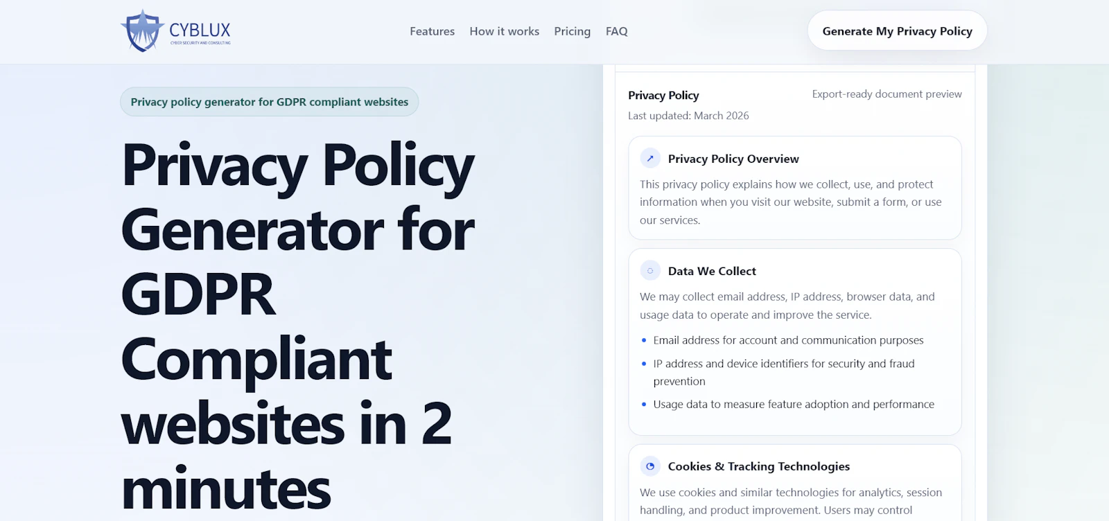 Cyblux GDPR Generator screenshot 1