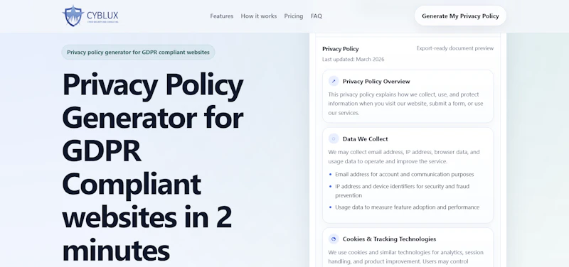 Cyblux GDPR Generator screenshot 1
