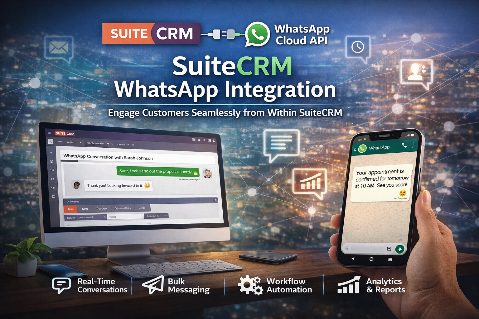 WhatsApp Integration for SuiteCRM - Product Hunt launch logo and brand identity