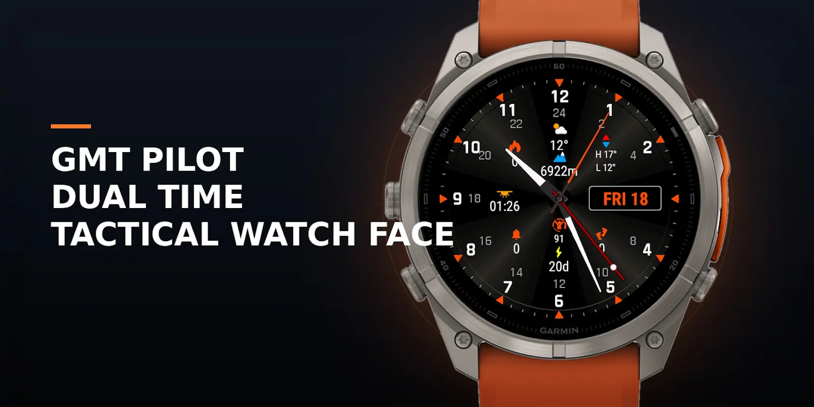 GMT Pilot Dual Time Tactical Watch Face screenshot 2