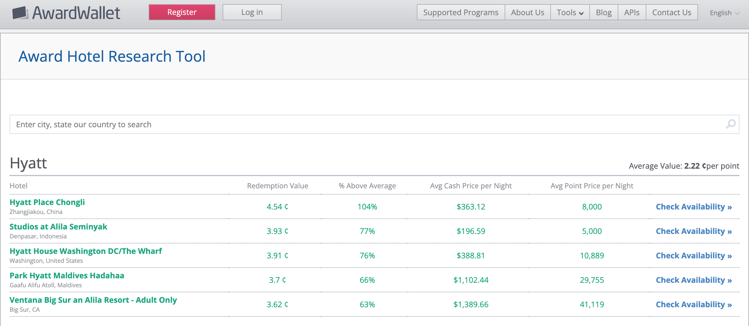 Award Hotel Research Tool gallery image