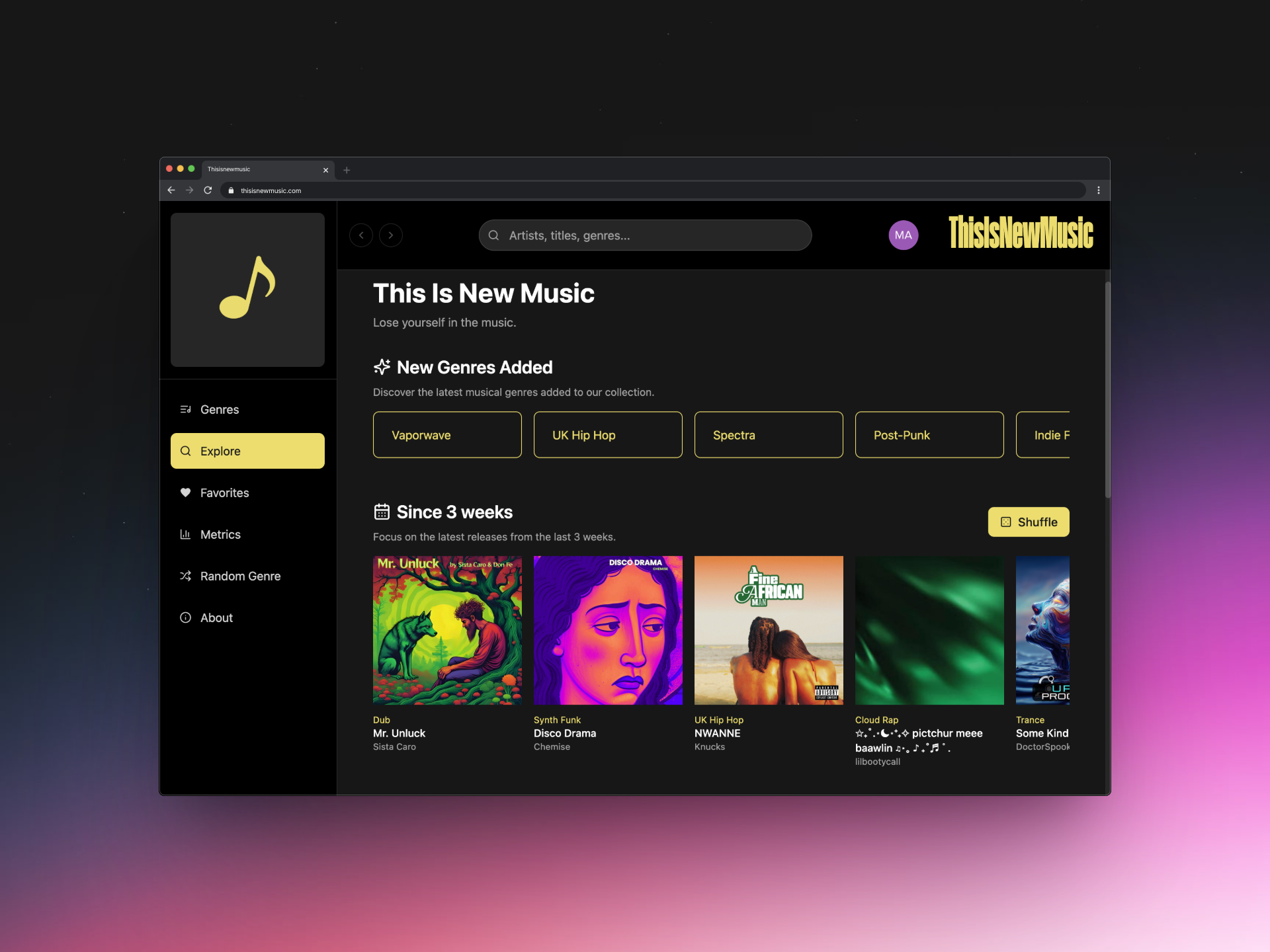 This Is New Music - Main screenshot showing features and interface