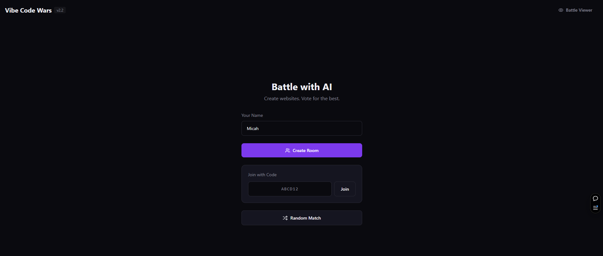 Vibe Code Wars - Main product screenshot demonstrating key features and user interface
