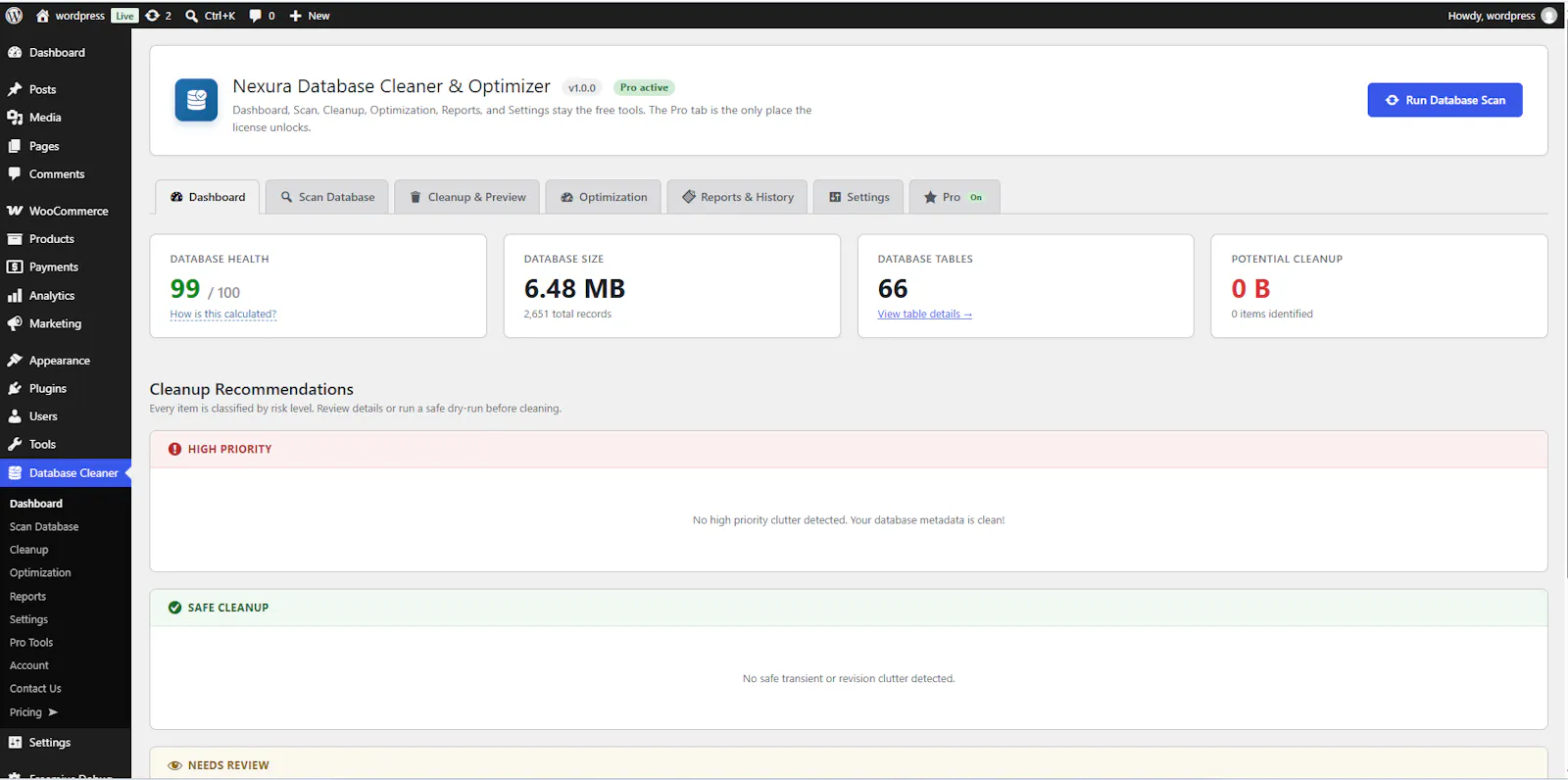 Nexura Database Cleaner & Optimizer screenshot 3