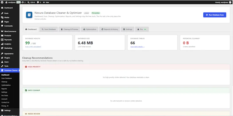 Nexura Database Cleaner & Optimizer screenshot 3