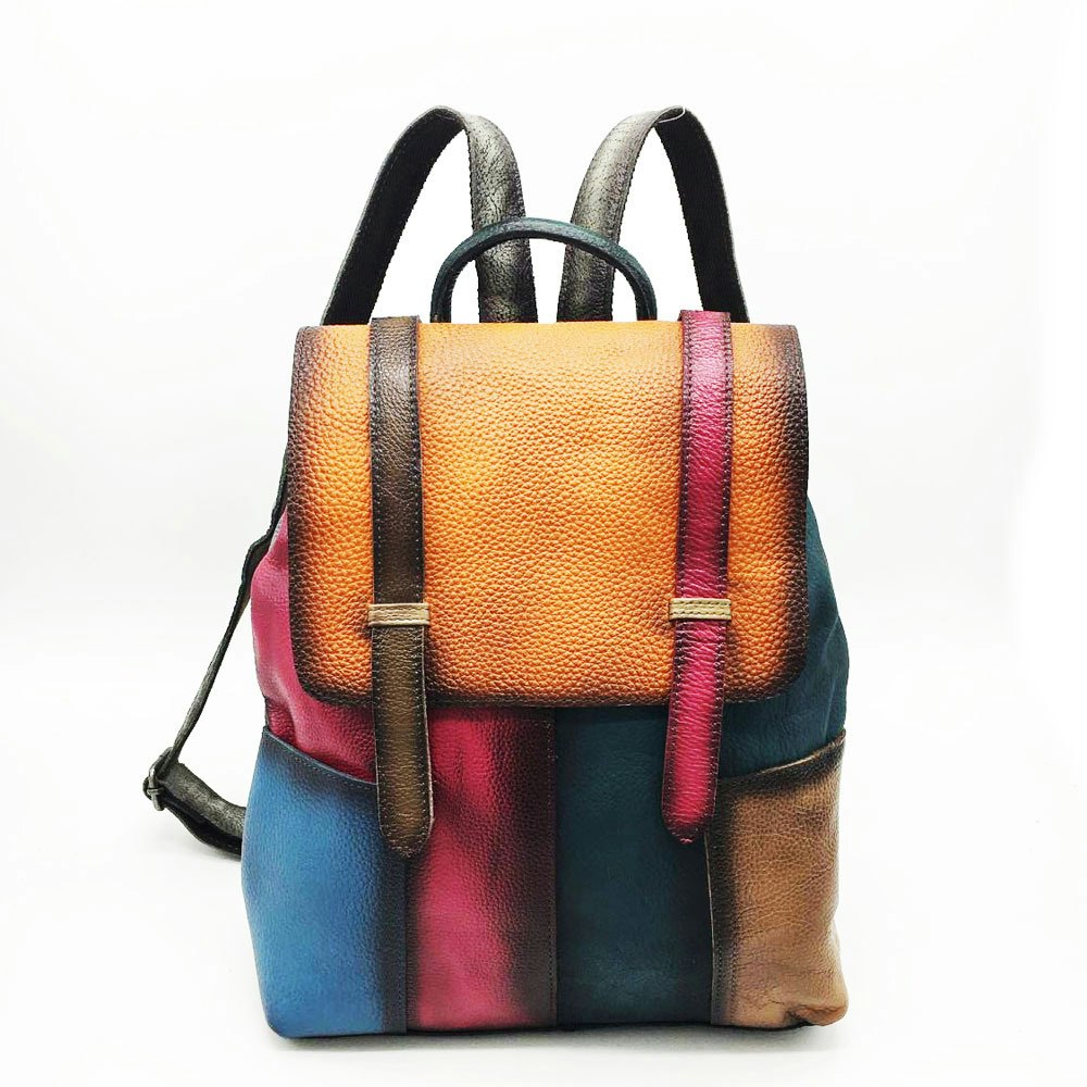 Retro Style Multicolor Leather Backpack