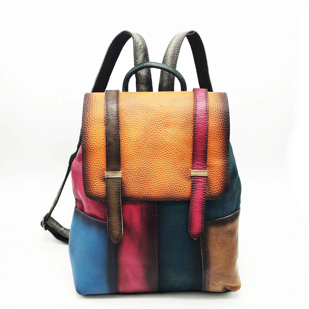 Retro Style Multicolor Leather Backpack