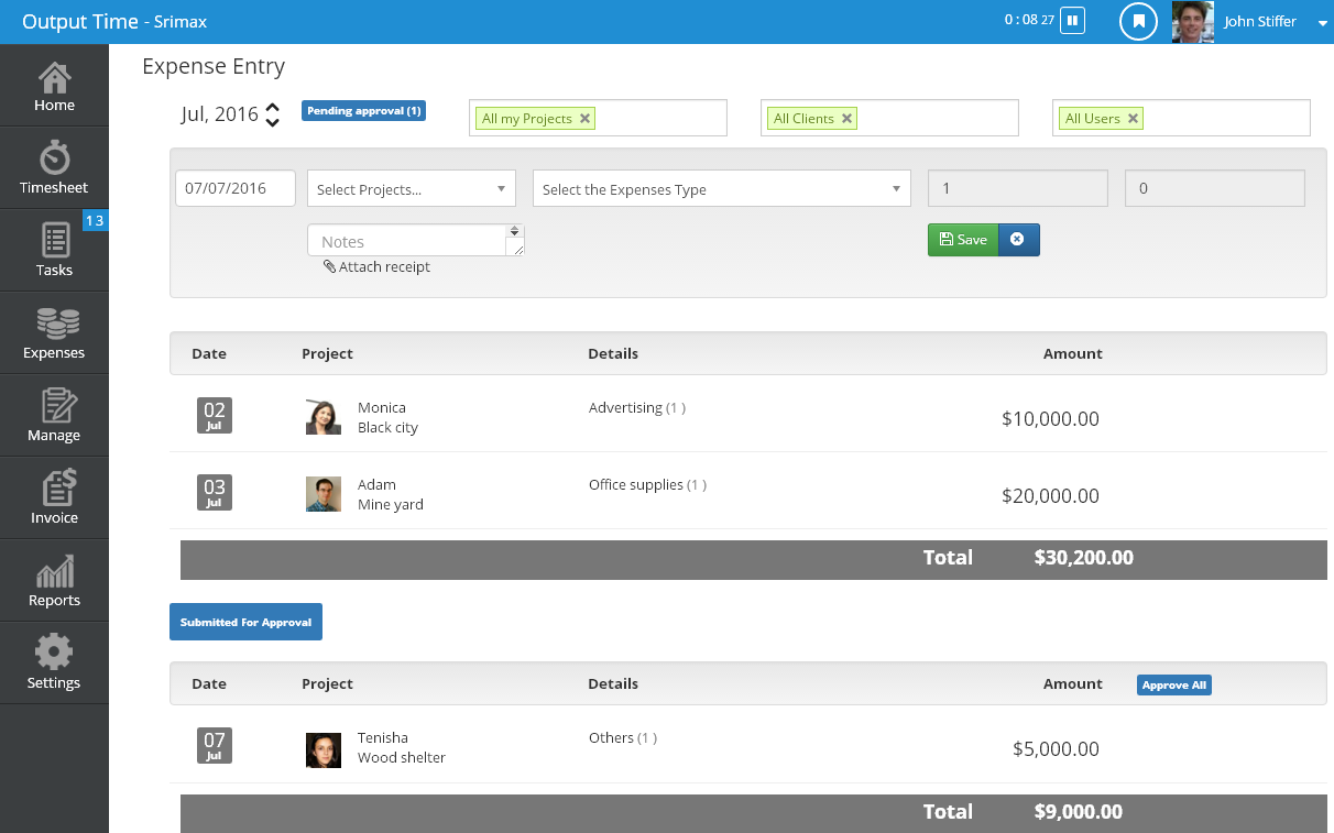 Output Time - Self hosted Project Management App gallery image