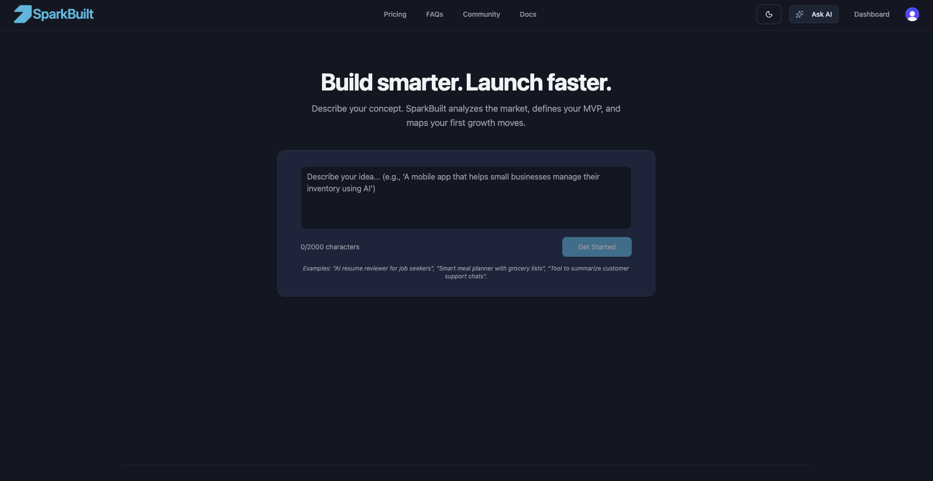 SparkBuilt - Main screenshot showing features and interface